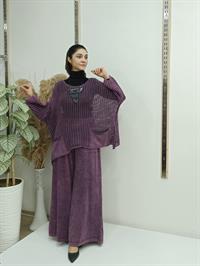 file  cepli bluz kısa panço tunik mürdüm