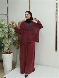 file kanguru cepli bluz kısa panço bordo