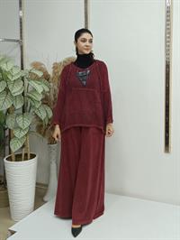 file kanguru cepli bluz kısa panço bordo