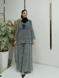 file kanguru cepli bluz kısa panço gri