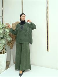 file kanguru cepli bluz kısa panço hakiyeşil