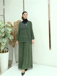 file kanguru cepli bluz kısa panço hakiyeşil