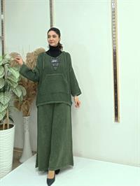 file kanguru cepli bluz kısa panço hakiyeşil