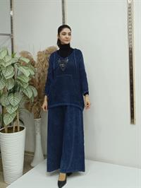 file kanguru cepli bluz kısa panço lacivert