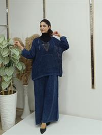 file kanguru cepli bluz kısa panço lacivert