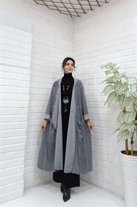 Kapüşonlu Salaş Cepli Hırka Gri