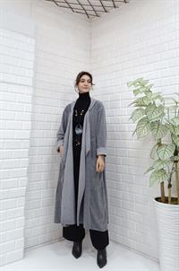 Kapüşonlu Salaş Cepli Hırka Gri