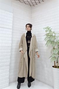 Kapüşonlu Salaş Cepli Hırka Krem