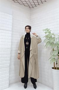 Kapüşonlu Salaş Cepli Hırka Krem