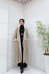 Kapüşonlu Salaş Cepli Hırka Krem