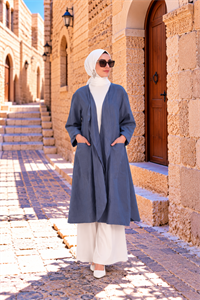 Henna Keten Kimono İndigo Mavi