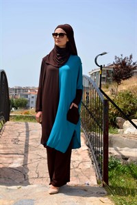 Hira Tunik Turkuaz-Kahve