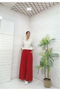 Kadın Belli lastikli Bol Paça Pantolon