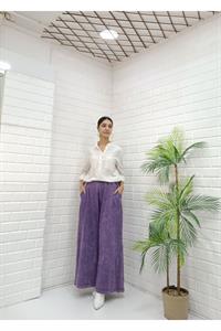 Kadın Belli lastikli Bol Paça Pantolon