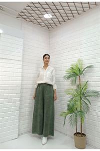 Kadın Belli lastikli Bol Paça Pantolon