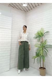 Kadın Belli lastikli Bol Paça Pantolon