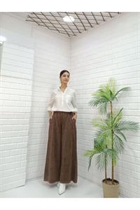 Kadın Belli lastikli Bol Paça Pantolon