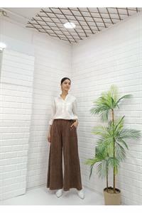 Kadın Belli lastikli Bol Paça Pantolon