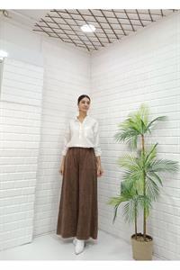 Kadın Belli lastikli Bol Paça Pantolon