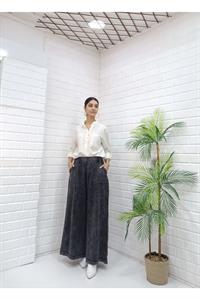 Kadın Belli lastikli Bol Paça Pantolon