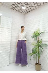 Kadın Belli lastikli Bol Paça Pantolon