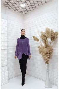 Kadın Bisiklet Yaka Asimetrik Kesim Tek Cepli Bluz