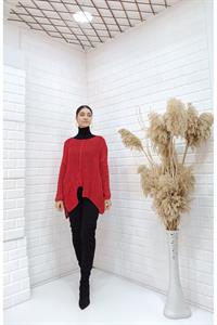 Kadın Bisiklet Yaka Asimetrik Kesim Tek Cepli Bluz