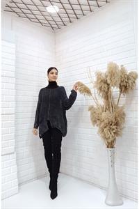 Kadın Bisiklet Yaka Asimetrik Kesim Tek Cepli Bluz