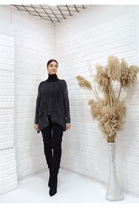 Kadın Bisiklet Yaka Asimetrik Kesim Tek Cepli Bluz