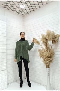 Kadın Bisiklet Yaka Asimetrik Kesim Tek Cepli Bluz