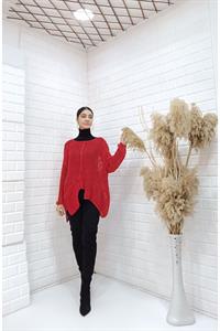 Kadın Bisiklet Yaka Asimetrik Kesim Tek Cepli Bluz