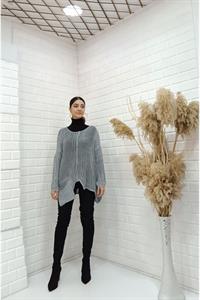 Kadın Bisiklet Yaka Asimetrik Kesim Tek Cepli Bluz