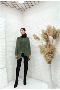 Kadın Bisiklet Yaka Asimetrik Kesim Tek Cepli Bluz