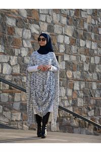 Kadın Bisiklet Yaka Asimetrik Kesim Yarasa Kol Panço