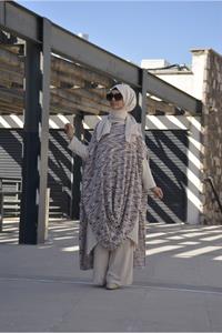 Kadın Bisiklet Yaka Asimetrik Kesim Yarasa Kol Panço