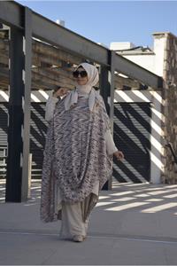 Kadın Bisiklet Yaka Asimetrik Kesim Yarasa Kol Panço