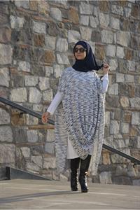 Kadın Bisiklet Yaka Asimetrik Kesim Yarasa Kol Panço