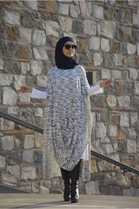 Kadın Bisiklet Yaka Asimetrik Kesim Yarasa Kol Panço