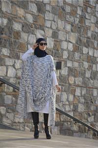 Kadın Bisiklet Yaka Asimetrik Kesim Yarasa Kol Panço