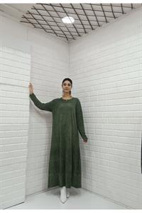 Kadın Bisiklet Yaka Düğme Detaylı Elbise