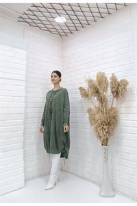 Kadın Bisiklet Yaka Etekleri İp Detaylı Yanları Yırtmaçlı Tunik