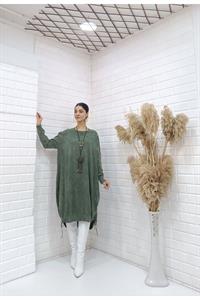 Kadın Bisiklet Yaka Etekleri İp Detaylı Yanları Yırtmaçlı Tunik