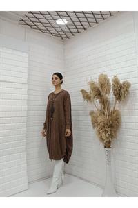 Kadın Bisiklet Yaka Etekleri İp Detaylı Yanları Yırtmaçlı Tunik