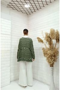 Kadın Bisiklet Yaka Etekleri Püskül Detaylı Delikli Bluz