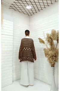 Kadın Bisiklet Yaka Etekleri Püskül Detaylı Delikli Bluz