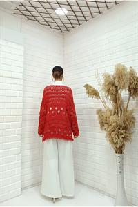 Kadın Bisiklet Yaka Etekleri Püskül Detaylı Delikli Bluz