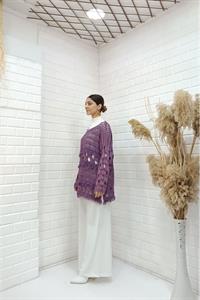 Kadın Bisiklet Yaka Etekleri Püskül Detaylı Delikli Bluz