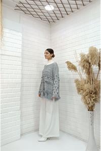 Kadın Bisiklet Yaka Etekleri Püskül Detaylı Delikli Bluz