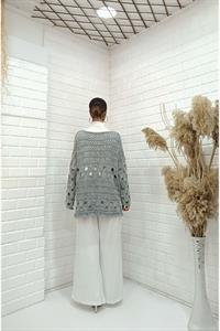 Kadın Bisiklet Yaka Etekleri Püskül Detaylı Delikli Bluz