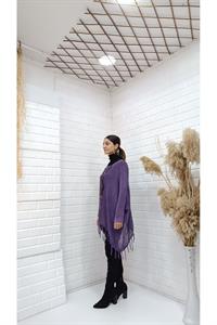 Kadın Bisiklet Yaka Etekleri Püsküllü Yarasa Kol Panço Bluz